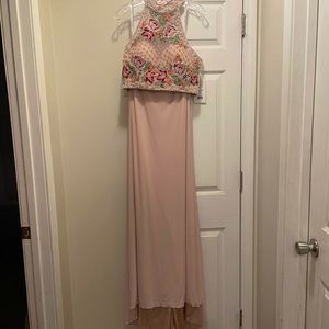 Two-piece floral prom dress